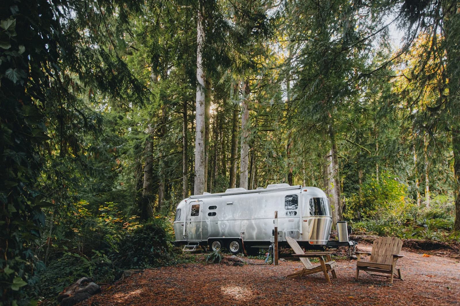 Airstream campsite in the forest